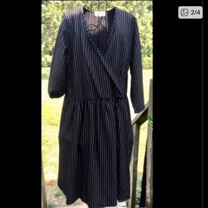 Renee C. Adorable Black Pinstripe Long Sleeve Dress, XL